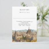 Elegant Barcelona Skyline Watercolor Wedding 出欠カード (スタンド正面)