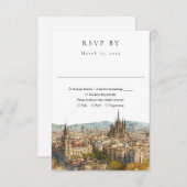 Elegant Barcelona Skyline Watercolor Wedding 出欠カード (正面/裏面)