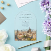 Elegant Barcelona Watercolor Wedding Arch アクリル招待状 (インサイチュ (ウェディング))