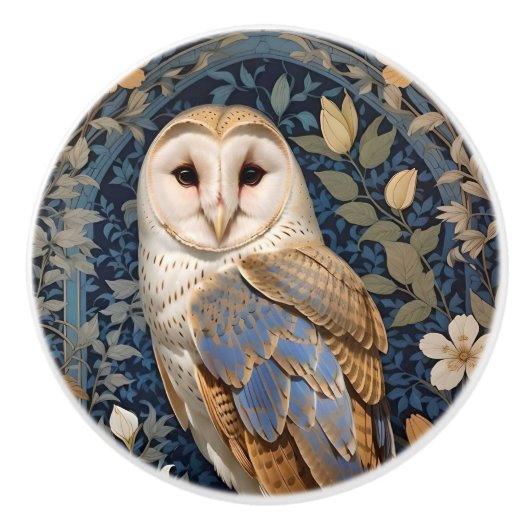 Elegant Barn Owl William Morris Inspired Floral セラミックノブ (正面)