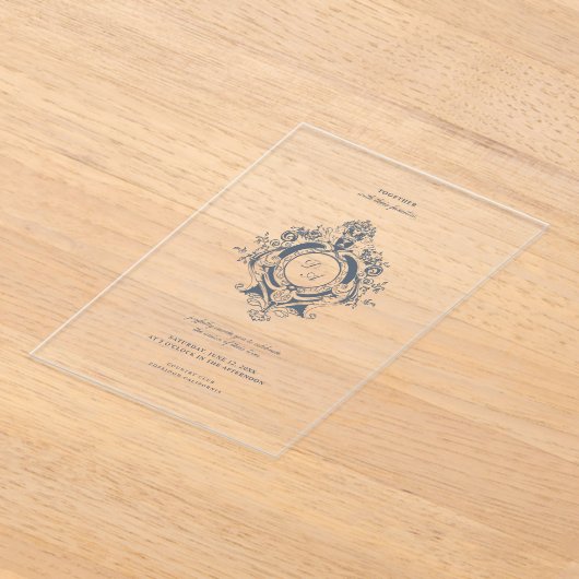 Elegant Baroque Crest Wedding Acrylic Invitation アクリル招待状 (レイダウン)