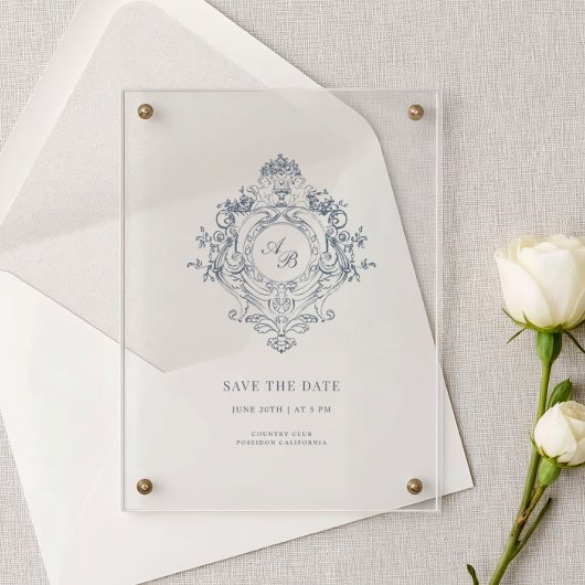 Elegant Baroque Crest Wedding Acrylic Invitation アクリル招待状
