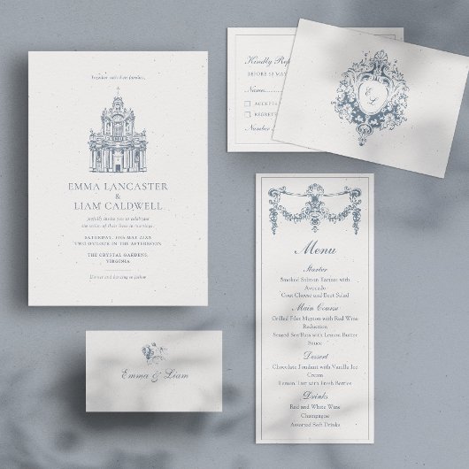 Elegant Baroque Crest Wedding RSVP Card