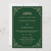 Elegant Baroque Frame Gold Green Muslim Wedding 招待状 (正面)