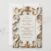 Elegant Baroque Opulence Ivory Gold Frame Wedding 招待状 (正面)