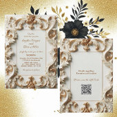 Elegant Baroque Opulence Ivory Gold Frame Wedding 招待状