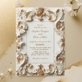 Elegant Baroque Opulence Ivory Gold Frame Wedding 招待状