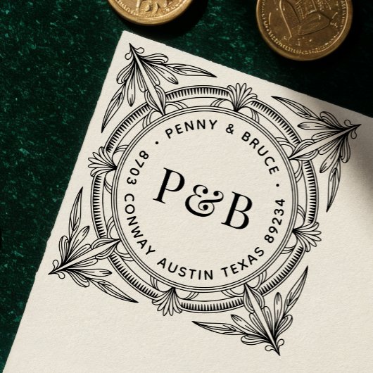 Elegant Baroque Wooden Return Address Stamp ラバースタンプ