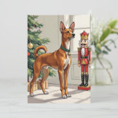 Elegant Basenji Dog Nutcracker Modern Christmas シーズンカード (スタンド正面)