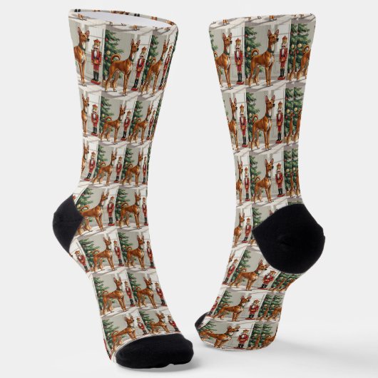 Elegant Basenji Dog Nutcracker Modern Christmas ソックス (傾斜あり)
