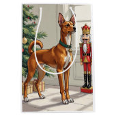 Elegant Basenji Dog Nutcracker Modern Christmas ミディアムペーパーバッグ (正面)