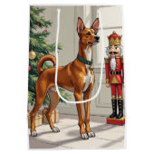 Elegant Basenji Dog Nutcracker Modern Christmas ミディアムペーパーバッグ (裏面)