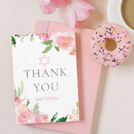 Elegant Bat Mitzvah Party Personalized Pink Floral サンキューカード