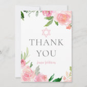 Elegant Bat Mitzvah Party Personalized Pink Floral サンキューカード (正面)