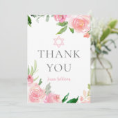 Elegant Bat Mitzvah Party Personalized Pink Floral サンキューカード (スタンド正面)