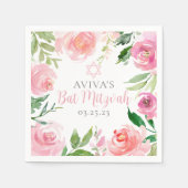 Elegant Bat Mitzvah Party Personalized Pink Floral スタンダードカクテルナプキン (正面)