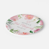 Elegant Bat Mitzvah Party Personalized Pink Floral ペーパープレート (アングル)
