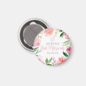 Elegant Bat Mitzvah Party Personalized Pink Floral マグネット (正面/裏面)