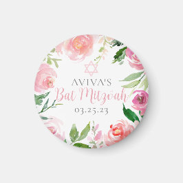 Elegant Bat Mitzvah Party Personalized Pink Floral マグネット