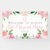 Elegant Bat Mitzvah Party Personalized Pink Floral 横断幕 (横)