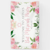 Elegant Bat Mitzvah Party Personalized Pink Floral 横断幕 (縦)