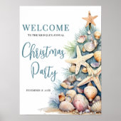 Elegant Beach Christmas Party Welcome Sign ポスター (正面)