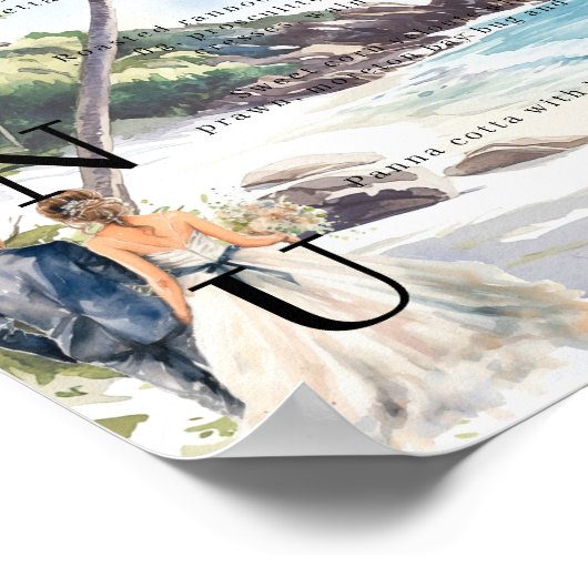 Elegant Beach Classic Wedding Bar Menu ポスター (角)