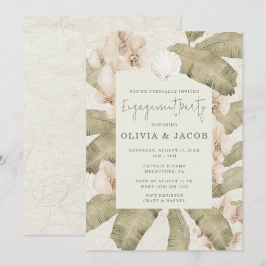 Elegant Beach Coastal Engagement Party  招待状 (正面/裏面)