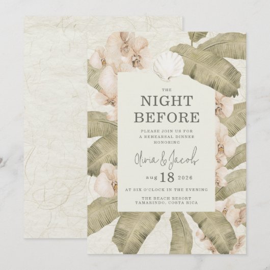 Elegant Beach Coastal Rehearsal Dinner 招待状 (正面/裏面)