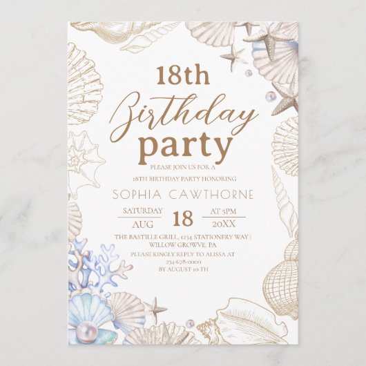 Elegant Beach Party ⎮Sea 18th Birthday 招待状 (正面)