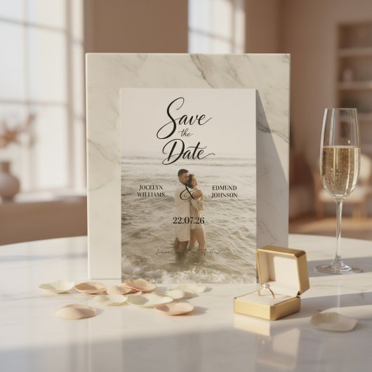 Elegant Beach Photo Save the Date Card 招待状