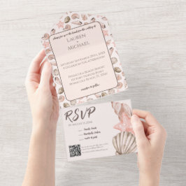 Elegant Beach Seashell All in One Wedding Invite オールインワン招待状