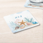 Elegant Beach-themed Coastal Wedding スクエアペーパーコースター (アングル)