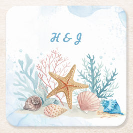 Elegant Beach-themed Coastal Wedding スクエアペーパーコースター