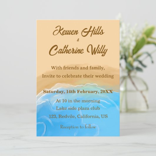 Elegant Beach Watercolor Wedding 招待状 (スタンド正面)