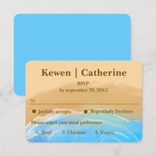 Elegant Beach Watercolor wedding rsvp card (正面/裏面)