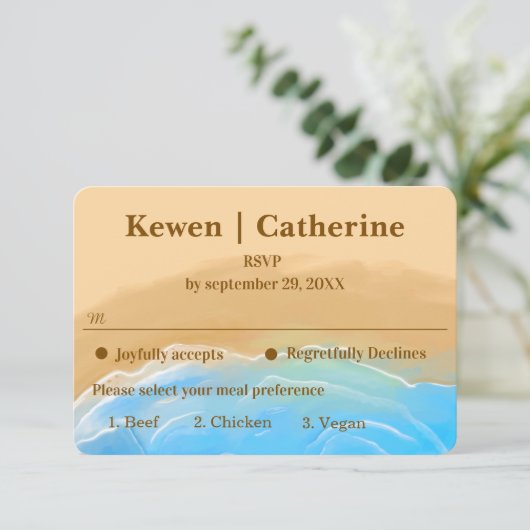 Elegant Beach Watercolor wedding rsvp card (スタンド正面)