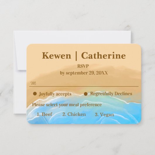Elegant Beach Watercolor wedding rsvp card (正面)