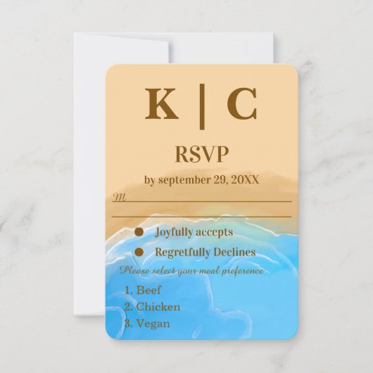 Elegant Beach Watercolor wedding rsvp card (正面)