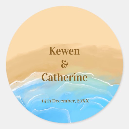 Elegant Beach Watercolor Wedding Sticker ラウンドシール (正面)