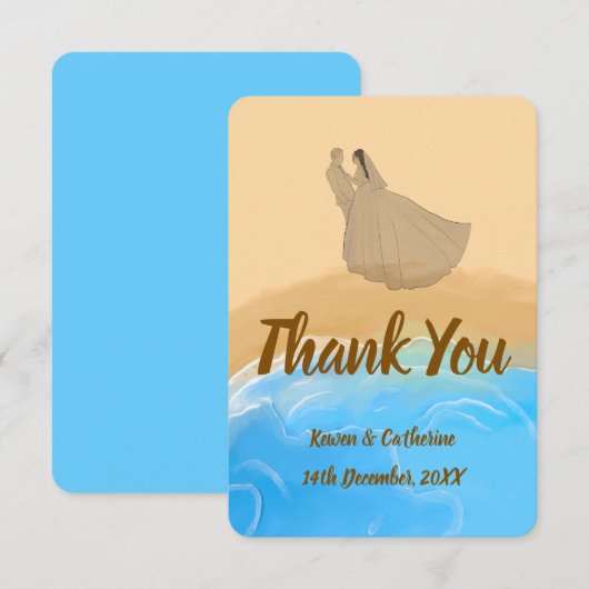 Elegant Beach Watercolor Wedding Thank You Card サンキューカード (正面/裏面)