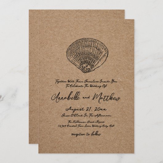 Elegant Beach Wedding 招待状 (正面/裏面)