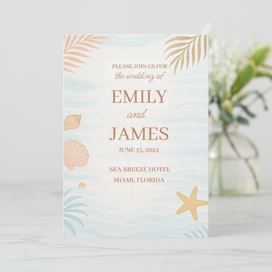 Elegant Beach Wedding Invitation, Pastel Coral  招待状 (スタンド正面)