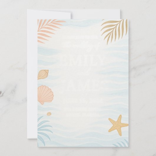 Elegant Beach Wedding Invitation, Pastel Coral 招待状 (裏面)