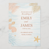 Elegant Beach Wedding Invitation, Pastel Coral  招待状 (正面/裏面)