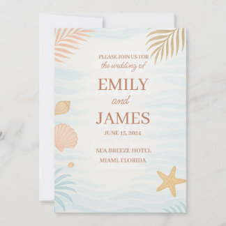 Elegant Beach Wedding Invitation, Pastel Coral 招待状