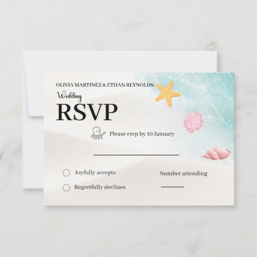 Elegant Beach Wedding RSVP Card (正面)