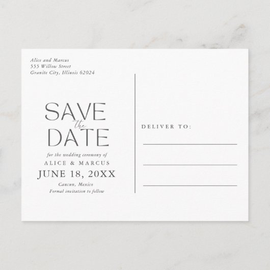 Elegant Beach Wedding Save the Date 案内ポストカード (裏面)