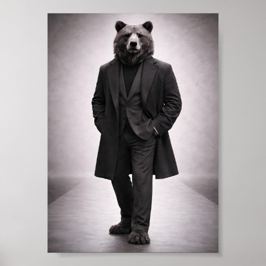 Elegant Bear in Classic Dark Suit Portrait ポスター (正面)