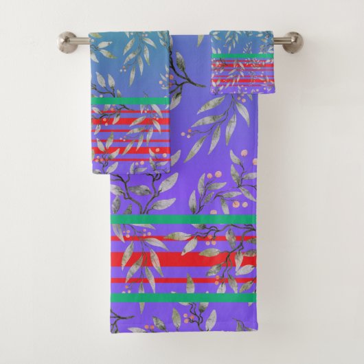 Elegant beautiful gradient blue green floral cute バスタオルセット (インサイチュ)